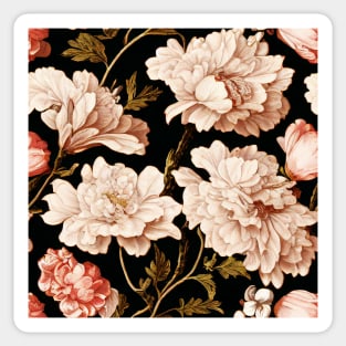 Vintage Peach and Pink Romantic Floral on Dark Background Sticker